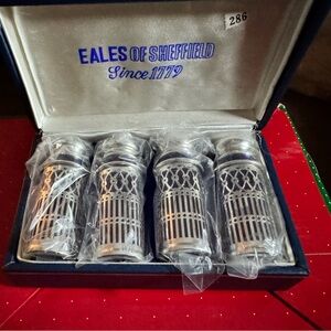 Vintage Eales of Sheffield Silver & Cobalt blue glass Salt &Pepper Shakers Set